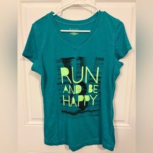 Run & Be Happy Women’s Medium TekGear Workout Motivational T-Shirt
